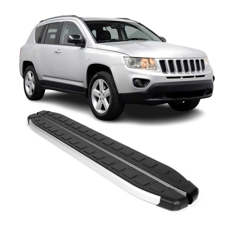 2011-2016 Jeep Compass Running Boards Side Steps Silver & Black