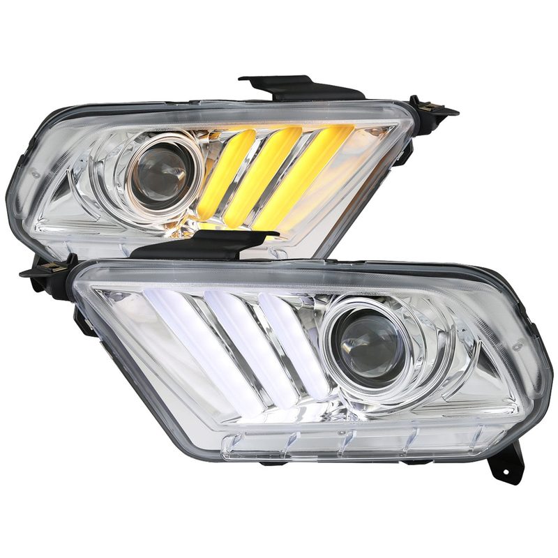 2010-2014 Ford Mustang Sequential LED Bar Projector Headlights Chrome/Clear