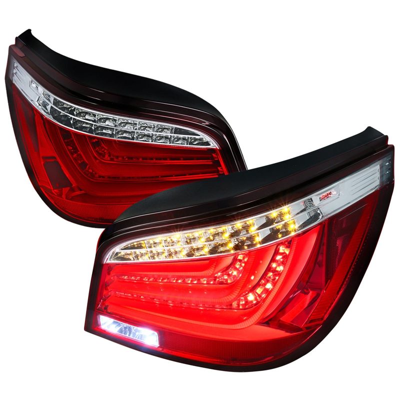 2008-2010 BMW E60 5 Series Sedan LED Tail Lights Chrome Housing/Red Lens