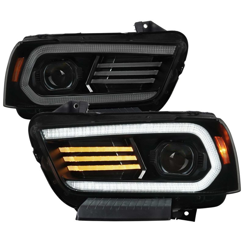 For Dodge Charger 2011-2014 Headlights LED DRL Light Strip Turn Signal Side Marker Black Housing Smoked Lens