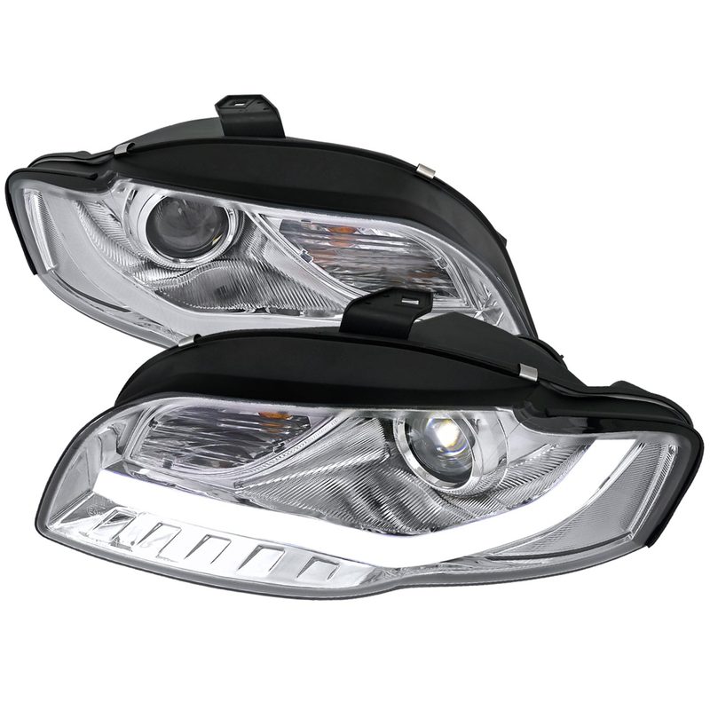 2006-2008 Audi A4 Projector Headlights w/ R8 Style LED Light Bar Chrome/Clear