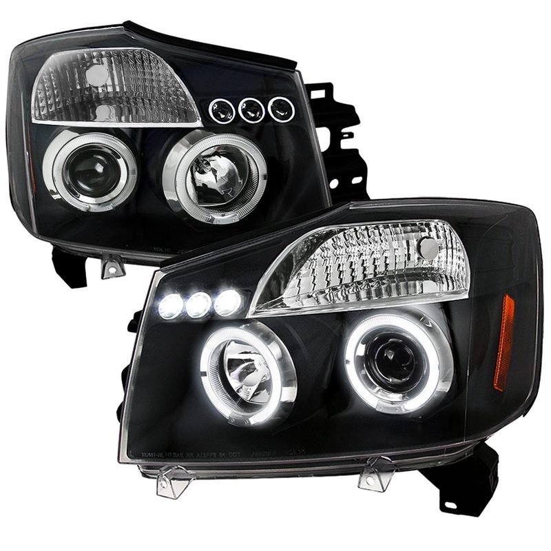 2004-2015 Nissan Titan/ 04-2007 Armada Dual Halo Projector Headlights Matt Black