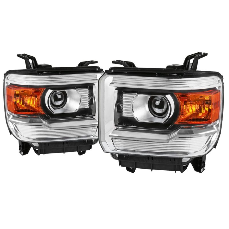 2014-2019 GMC Sierra 1500/2500 HD/3500 HD Projector Headlights Chrome/Clear