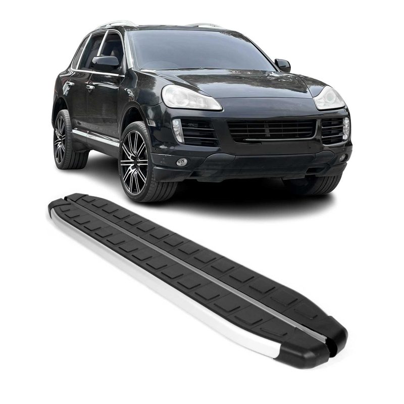 2003-2010 Porsche Cayenne Running Boards Side Steps Silver & Black