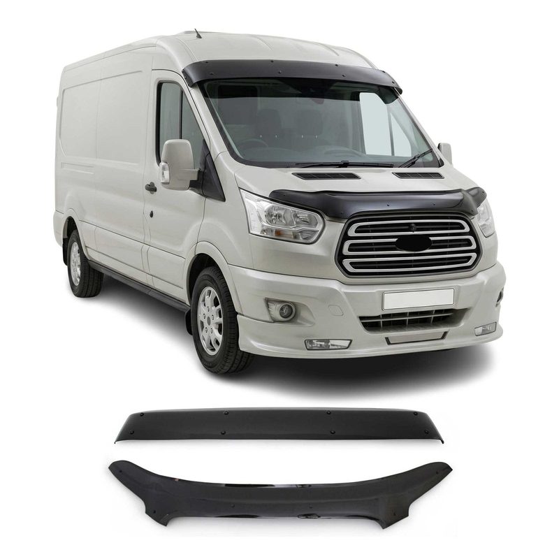 2015-2026 Ford Transit Windshield Sun Visor & Bug Shield Hood Deflector Kit 2Pcs Smoke