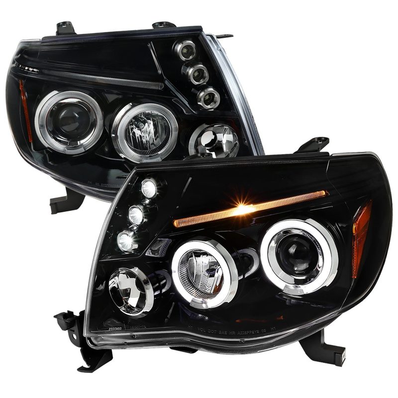 2005-2011 Toyota Tacoma Dual Halo Projector Headlights Jet Black/Clear Lens