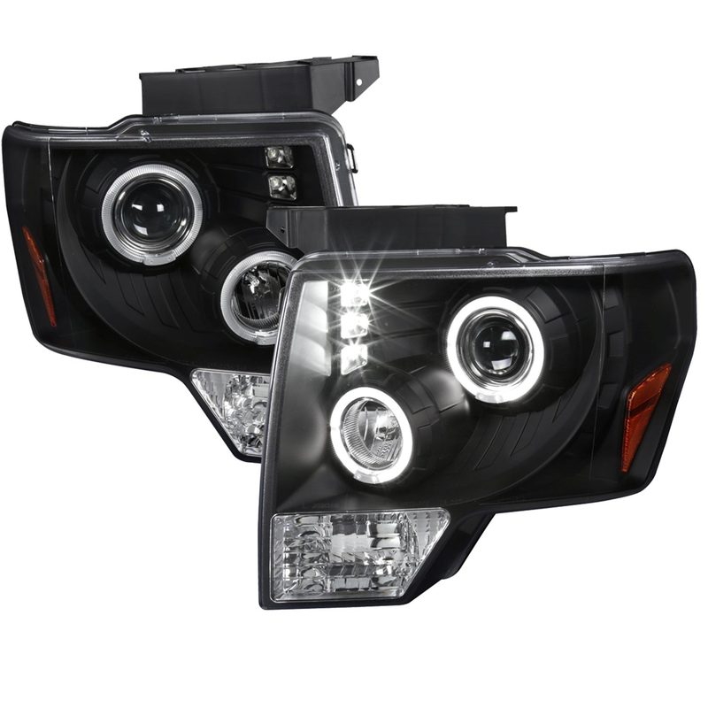 2009-2014 Ford F-150 Dual Halo Projector Headlights Matte Black/Clear Lens