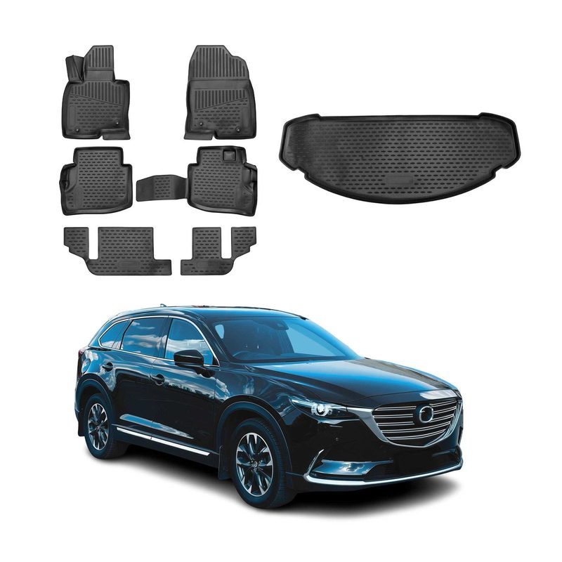 2016-2023 Mazda CX-9 Floor Mats & Cargo Liner Full Set All Weather Black