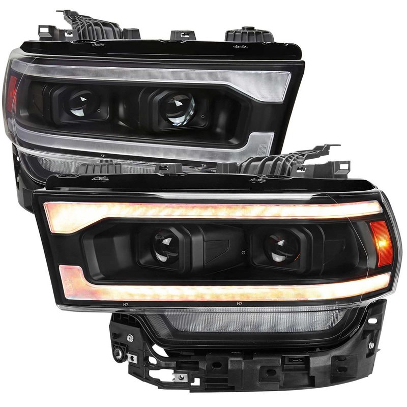 For Dodge RAM 2500 3500 5000 5500 2019-2024 Switchback LED Turn Signal Projector Headlights Matte Black Housing Clear Lens