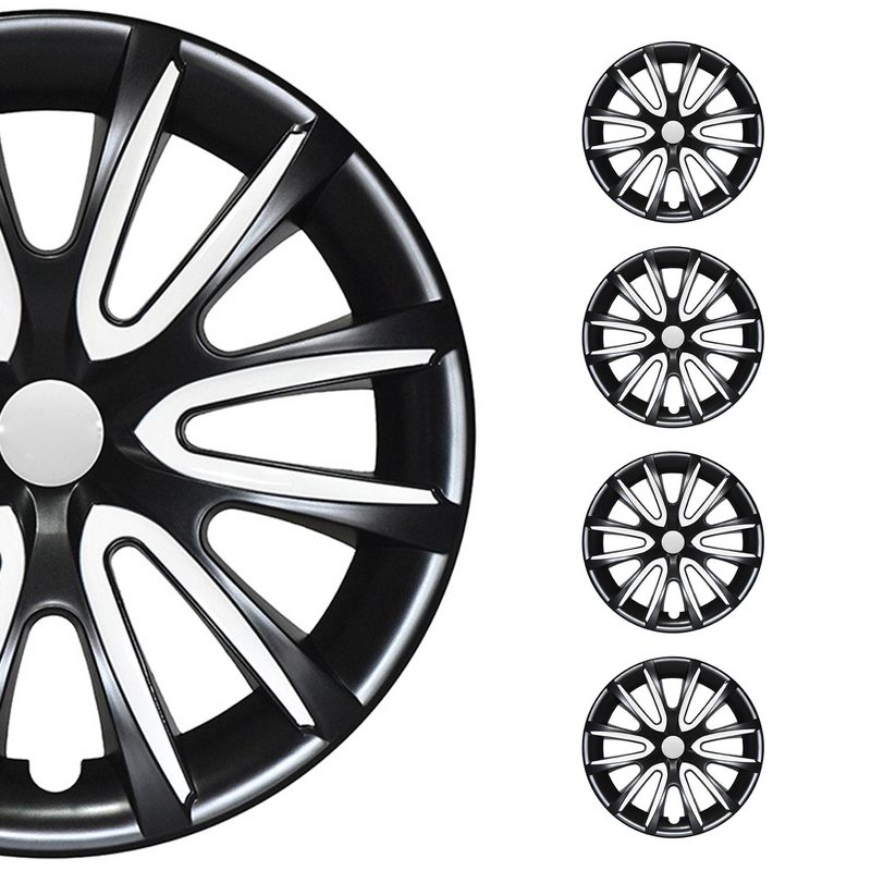 Bicolo Hub Caps Wheel Cover 16" Black & White Full Set 4 pcs.