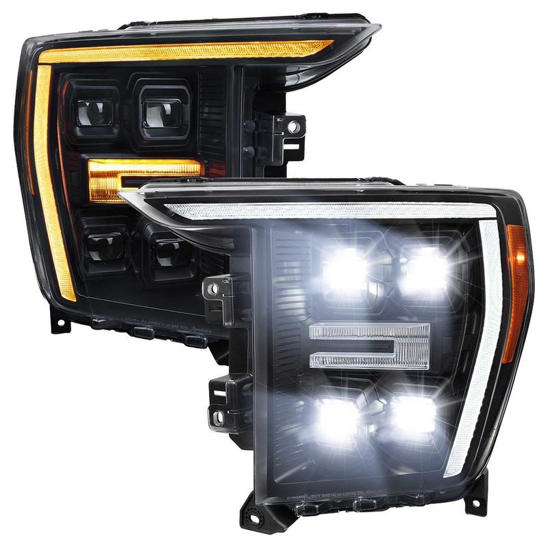 For Ford F-150 2021-2023 Full LED Projector Headlights Sequential Start-Up Glossy Black Clear Lens