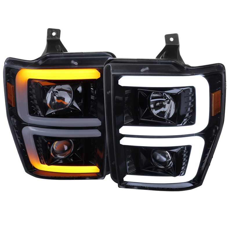 2008-2010 Ford F-250/350/450/550 LED Signal Bar Projector Headlights Smoke