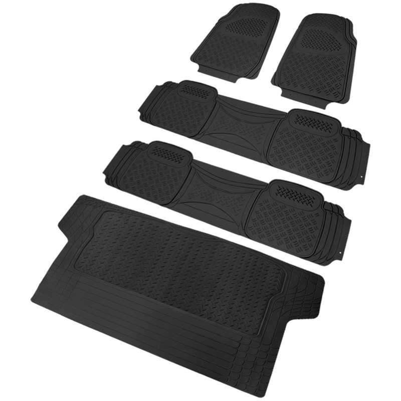 Universal fit Rubber Car Floor Mats Trunk Cargo Liner All Weather 5Pcs Black