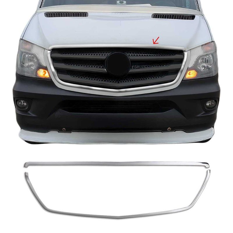 Front Grille Trim for Mercedes Sprinter W906 2006-2018 S.Steel Silver 2 Pcs