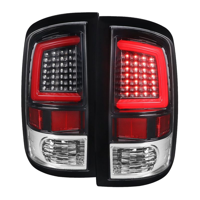 2009-2018 Dodge RAM Red C-Bar LED Tail Lights Jet Black Housing/Clear Lens