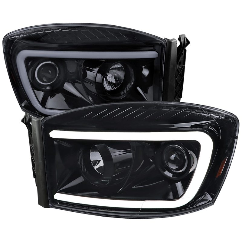 2006-2008 Dodge RAM 1500/ 06-2009 2500 3500 LED CBar Projector Headlights Smoke