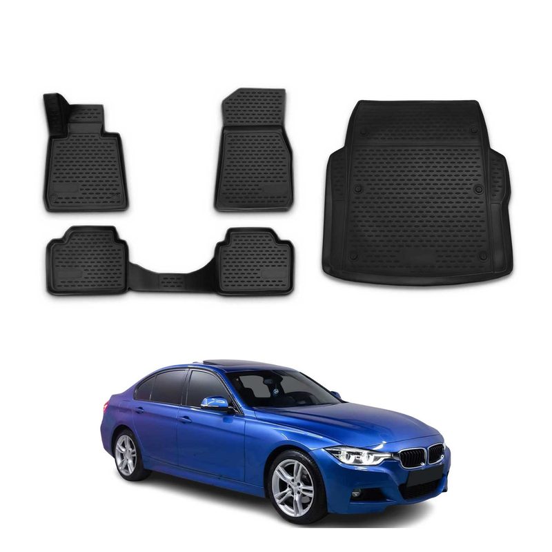 2012-2019 BMW 3 Series F30 Sedan M3 F80 Floor Mats & Cargo Liner Full Set All Weather Black
