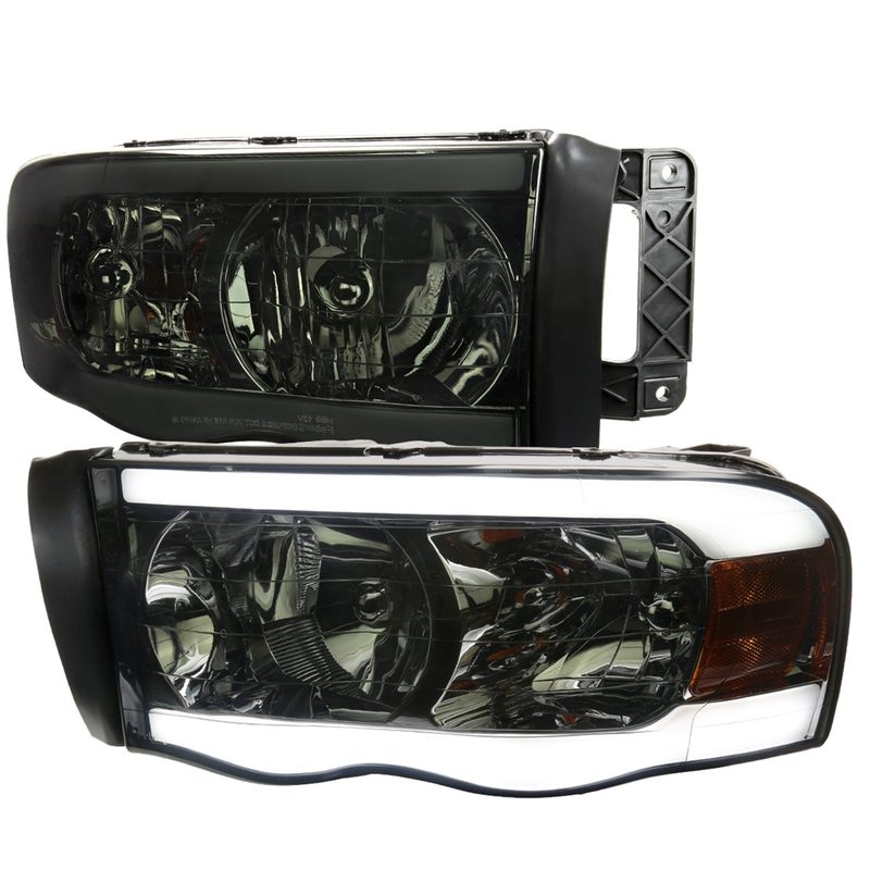 2002-2005 Dodge RAM 1500 /RAM 2500/3500 LED Tube Factory Headlights Smoked