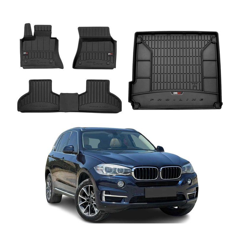 2014-2018 BMW X5 F15 F85 Premium Floor Mats & Cargo Liner Full Set All Weather Heavy Duty Black