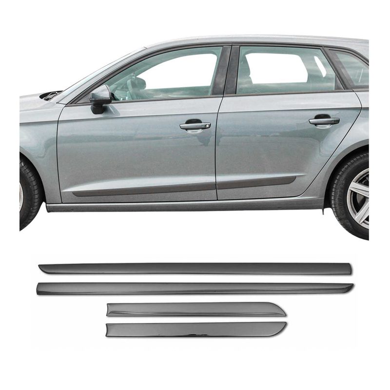 Mercedes Side Door Molding Trim Skirt Garnish Stainless Steel Dark 4Pcs