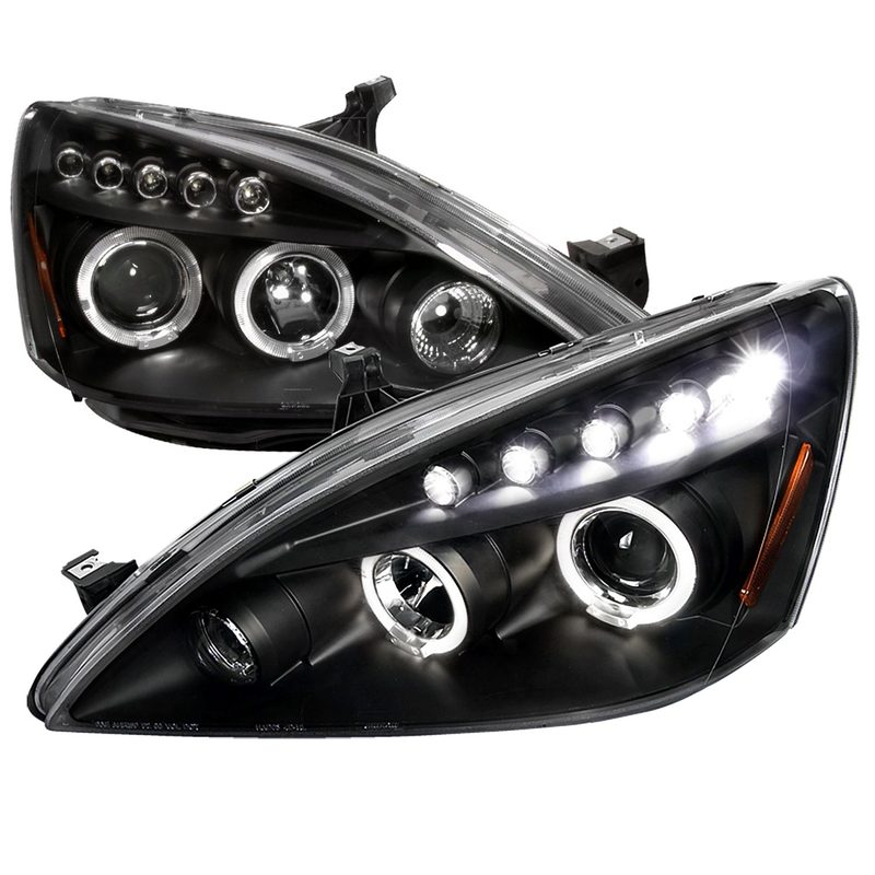 2003-2007 Honda Accord Dual Halo Projector Headlights Matte Black/Clear Lens