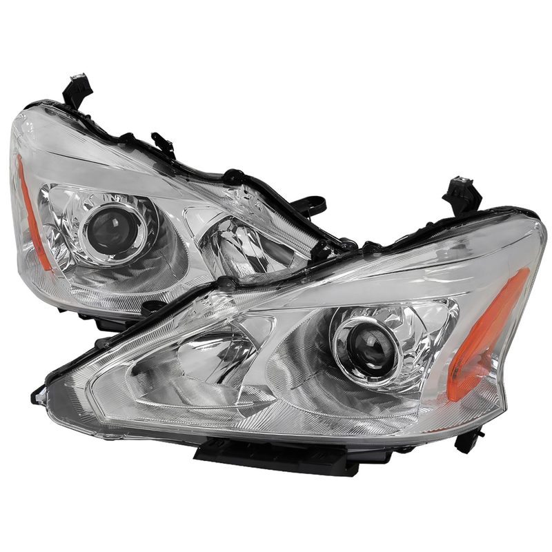 2013-2015 Nissan Altima Sedan Projector Headlights Amber Reflectors Chrome