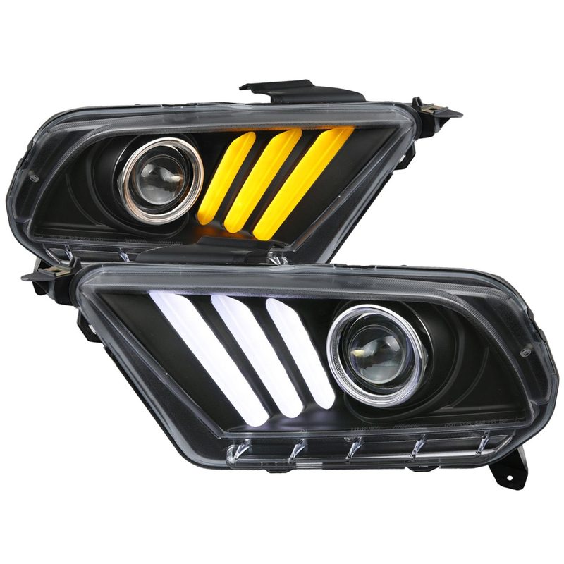2010-2014 Ford Mustang LED Bar Projector Headlights Turn Signal Lights Black