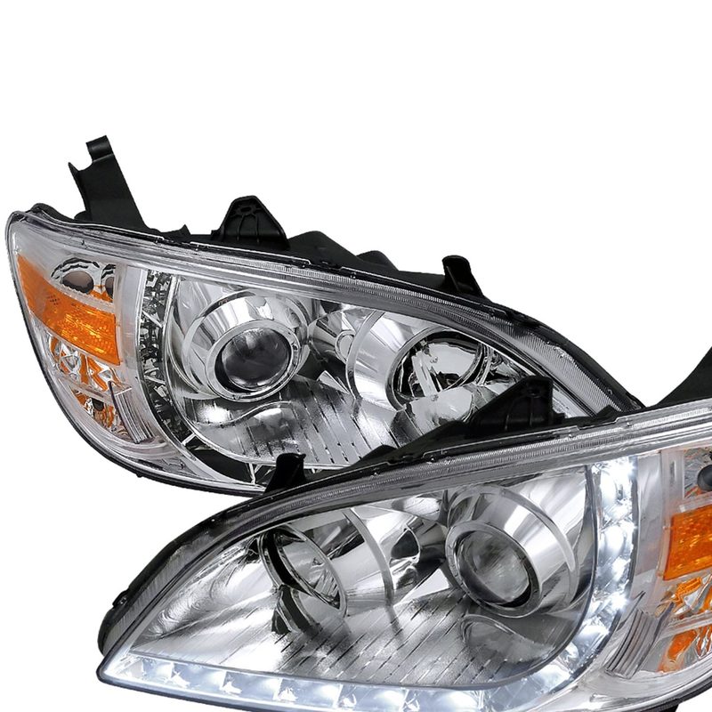 2004-2005 Honda Civic Projector Headlights w/ LED Light Strip Chrome/Clear