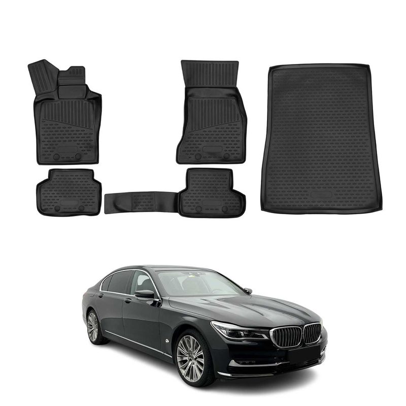 2016-2022 BMW 7 Series G12 Long Sedan Floor Mats & Cargo Liner Full Set All Weather Black