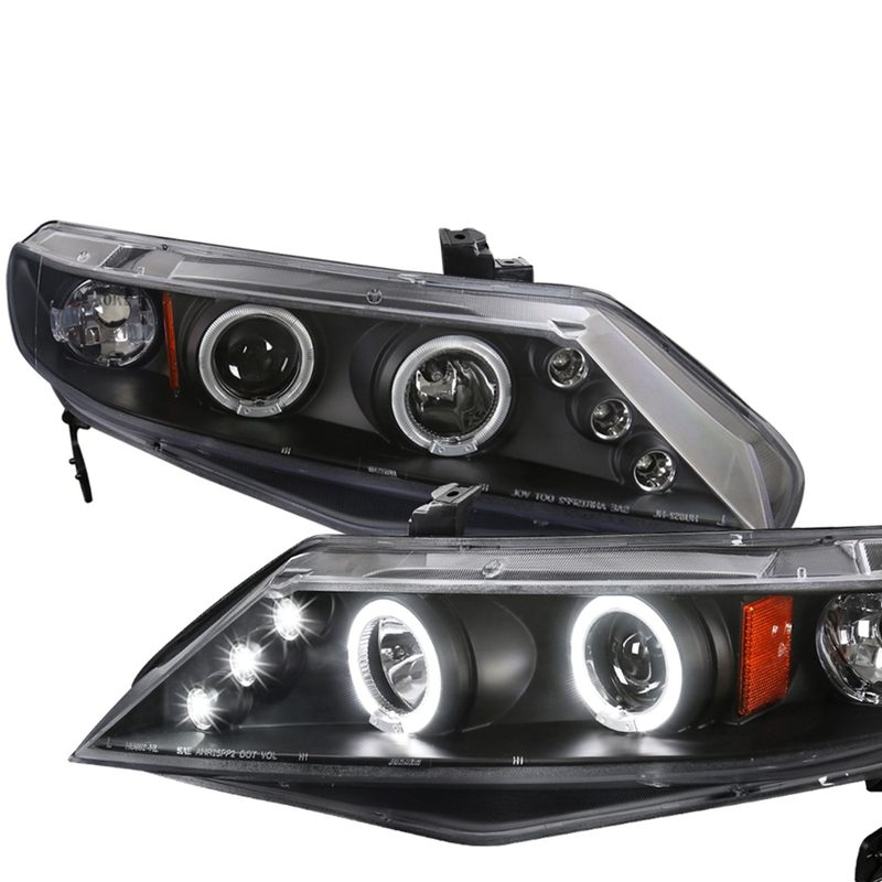 2006-2011 Honda Civic Sedan Dual Halo Projector Headlights Matte Black/Clear