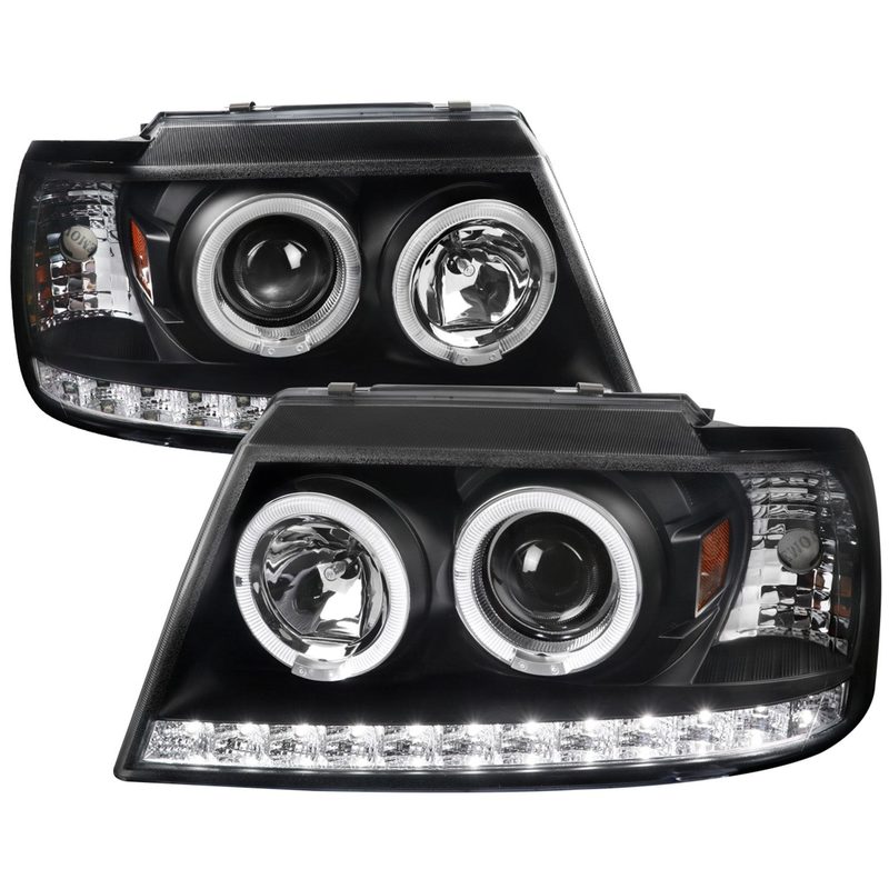 2002-2005 Ford Explorer Dual Halo Projector Headlights Matte Black/Clear Lens