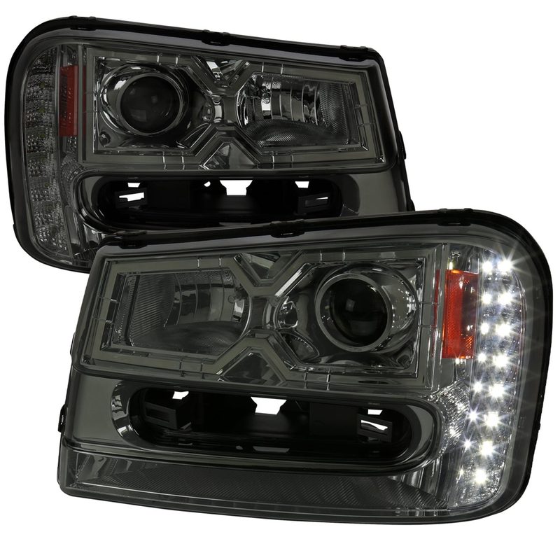 2002-2009 Chevy Trailblazer Projector Headlights LED Light Strip Chrome/Smoke