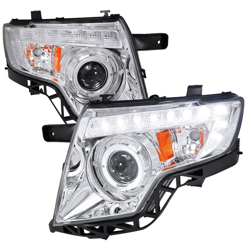 2007-2010 Ford Edge Halo Projector Headlights w/ LED Light Strip Chrome/Clear
