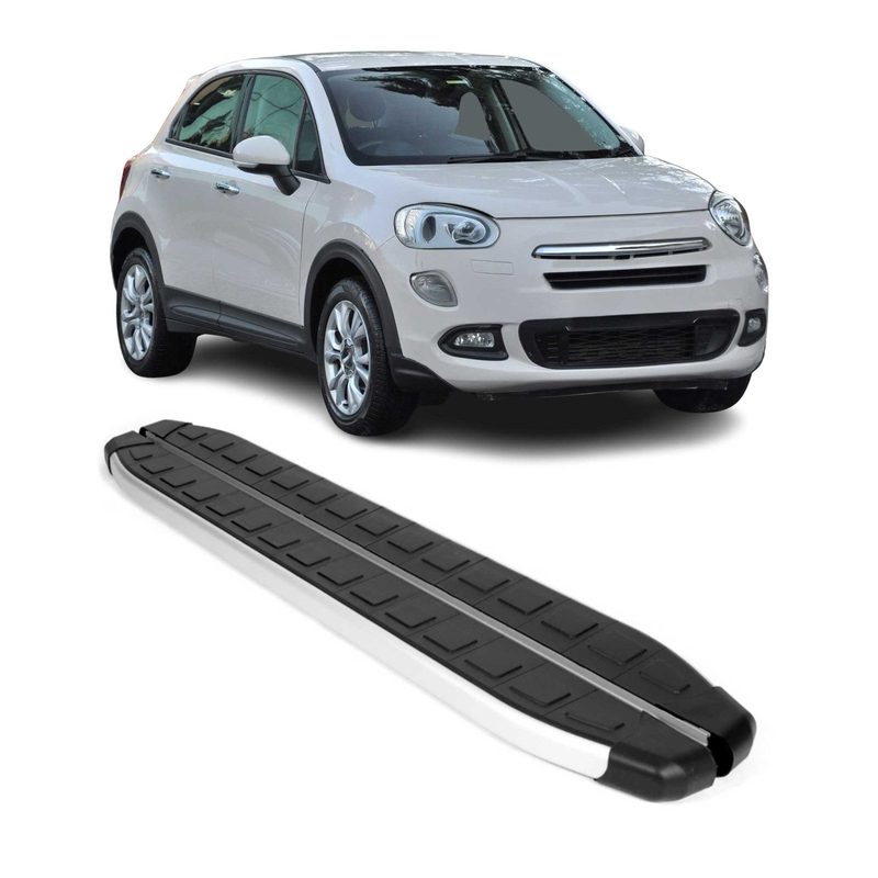 2016-2023 Fiat 500X Running Boards Side Steps Silver & Black