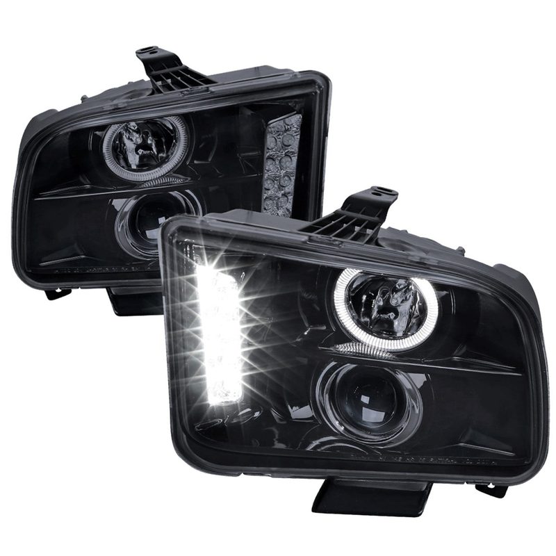 2005-2009 Ford Mustang Halo Projector Headlights LED Light Strip Black/Smoke