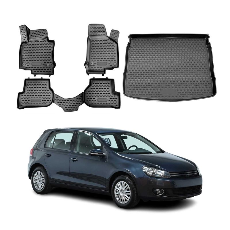 2010-2014 VW Golf VI HB Custom Floor Mats & Cargo Liners Black 5 Pcs