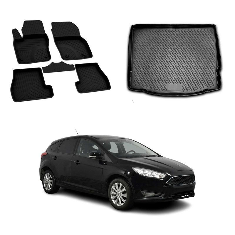 OMAC Floor Mats & Cargo Liners for Ford Focus Hatchback 2012-2018 Black