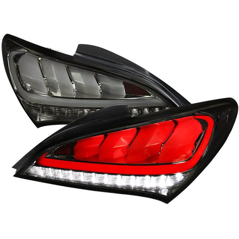 2010-2016 Hyundai Genesis Coupe White Bar LED Tail Lights Chrome/Smoke