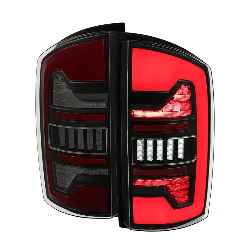 2002-2006 Dodge RAM 1500/2500/3500 Red LED Bar Tail Lights Matte Black/Smoke