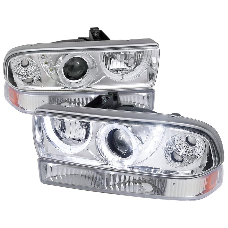 1998-2004 Chevy S10 Blazer Dual Halo Projector Headlights Bumper Lights Chrome