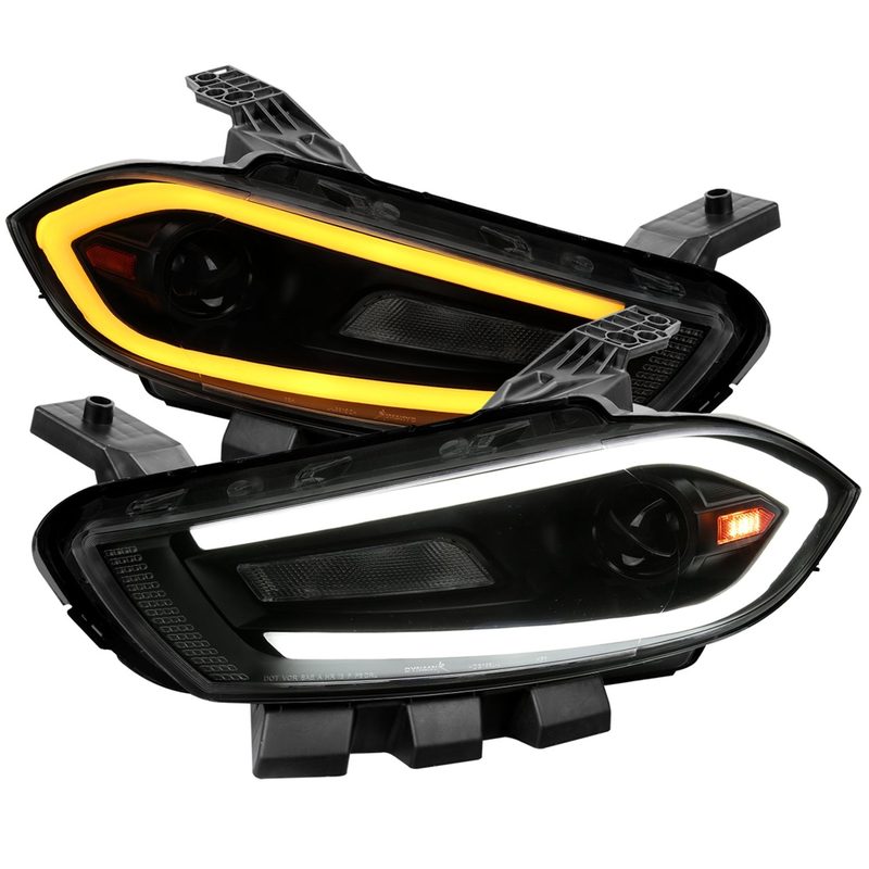 2013-2016 Dodge Dart Sequential Animated LED Bar Projector Headlights Smoke