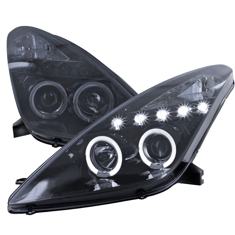 2000-2005 Toyota Celica Dual Halo Projector Headlights Glossy Black/Smoke Lens