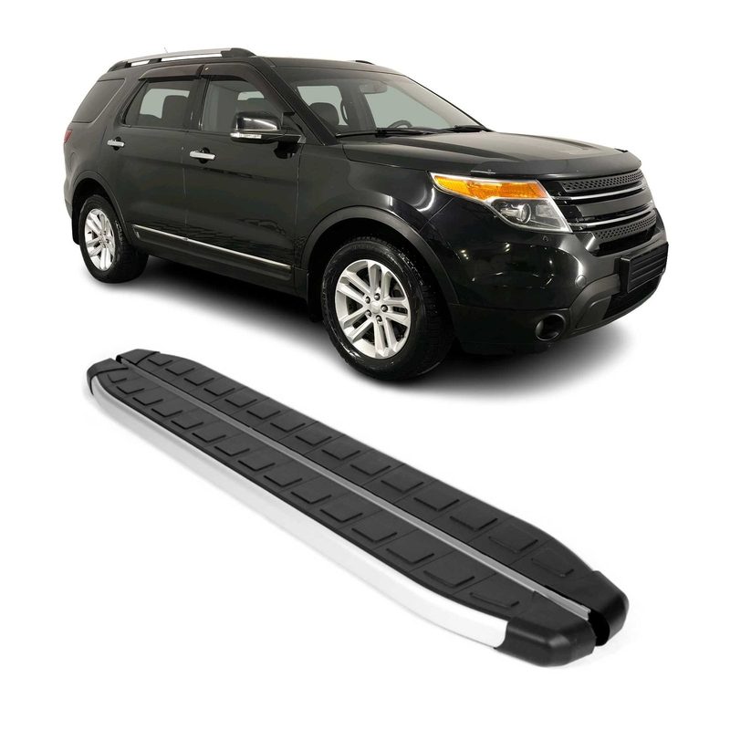 2011-2019 Ford Explorer Running Boards Side Steps Silver & Black