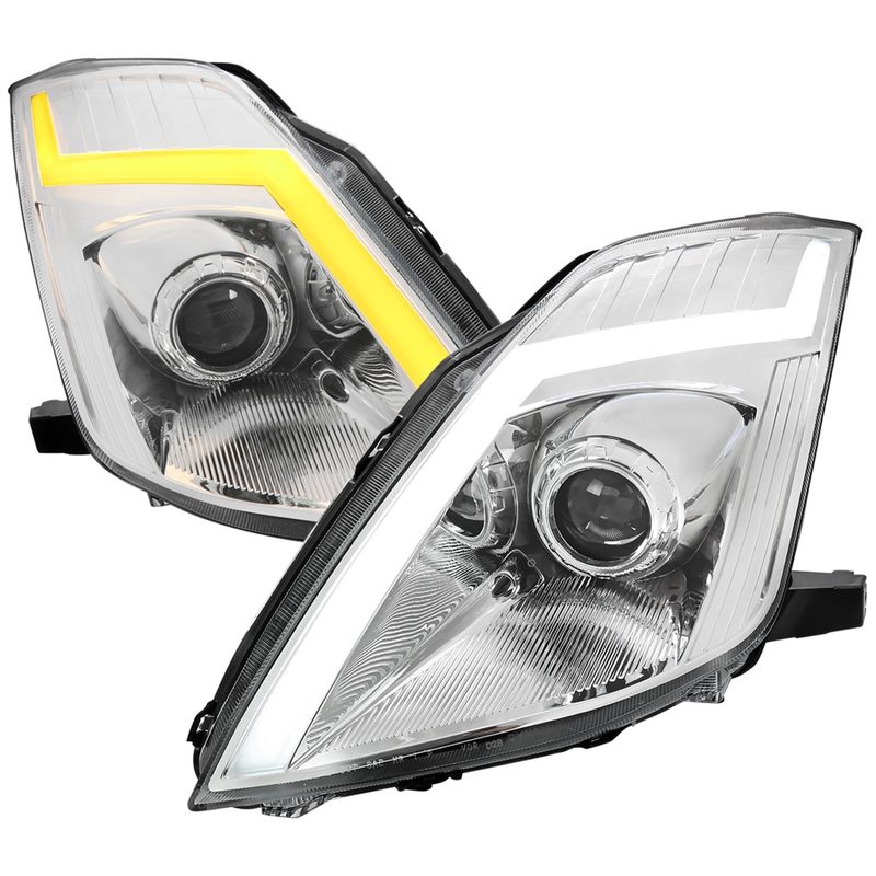 2006-2009 Nissan 350Z Turn Signal Animated LED Bar Projector Headlights Chrome