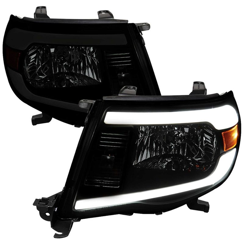 For Toyota Tacoma 2005-2011 LED Bar Factory Style Headlights Matte Black Housing Smoked Lens
