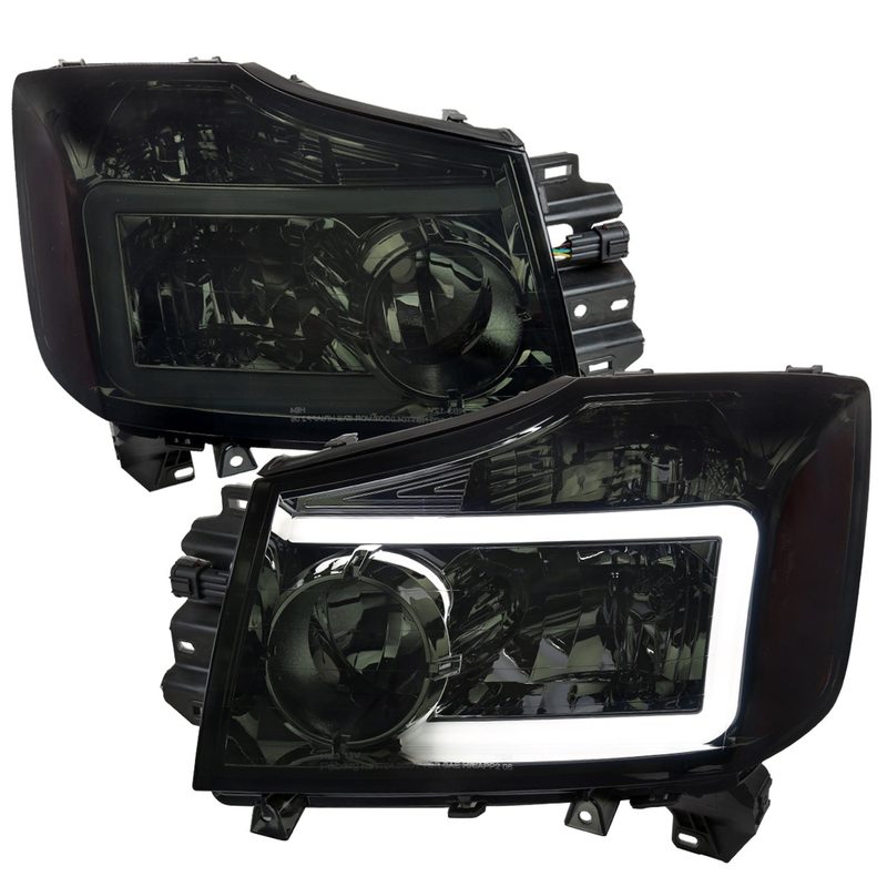 2004-2015 Nissan Titan / 04-2007 Armada LED Bar Factory Headlights Chrome/Smoke