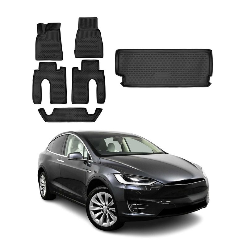 2016-2021 Tesla Model X Floor Mats & Cargo Liner Full Set All Weather Black