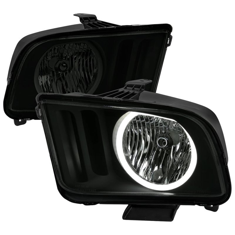 2005-2009 Ford Mustang LED Halo Factory Style Headlights Matte Black/Smoke