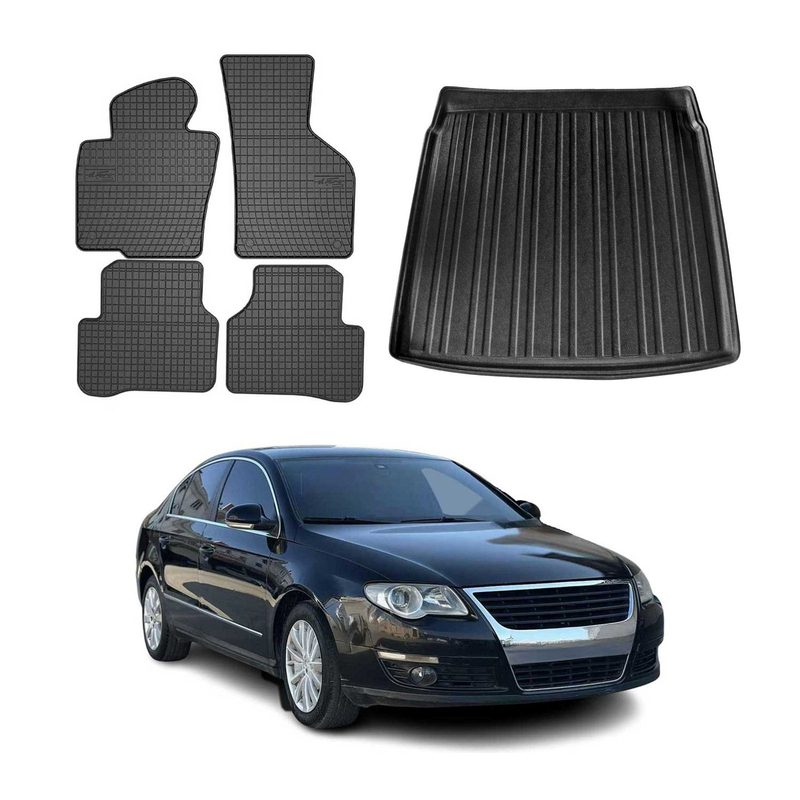 2006-2010 VW Passat B6 Sedan Floor Mats & Cargo Liner Full Set All Weather Black