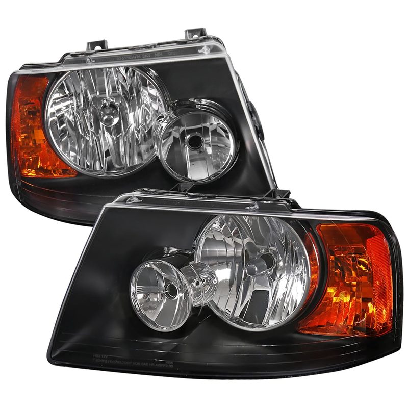 2003-2006 Ford Expedition Factory Headlights Amber Reflector Matt Black/Clear